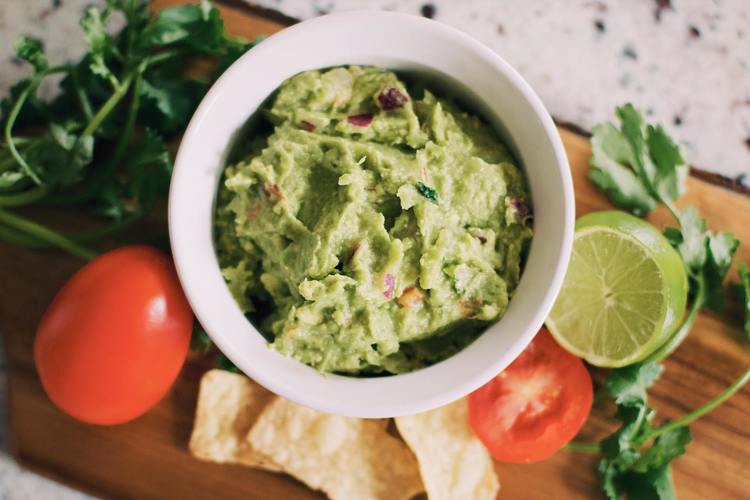Guacamole Recipe - Shrimp and Red Onion Guacamole Bowl with Crispy Chips